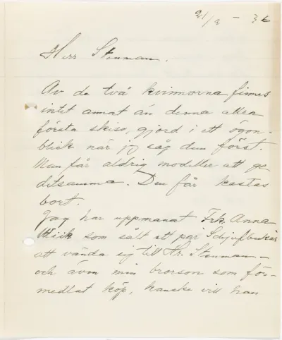 Helene Schjerfbeck's letter to Gösta Stenman 21.02.1936