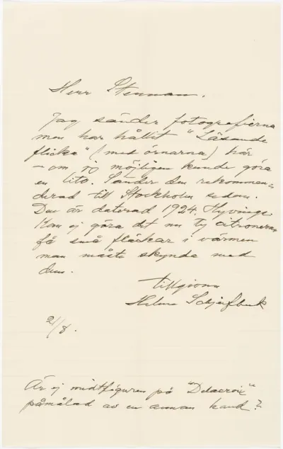 Helene Schjerfbeck's letter to Gösta Stenman 21.08.[1939]