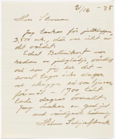 Helene Schjerfbeck's letter to Gösta Stenman 21.12.1935