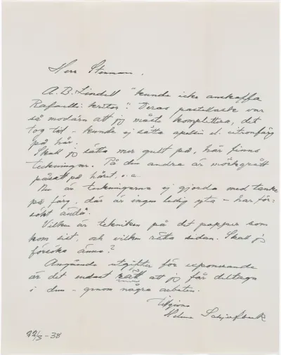 Helene Schjerfbeck's letter to Gösta Stenman 22.03.1938