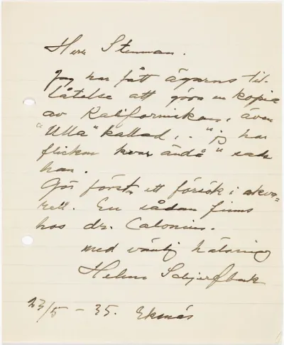 Helene Schjerfbeck's letter to Gösta Stenman 23.05.1935