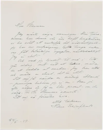 Helene Schjerfbeck's letter to Gösta Stenman 23.05.1938