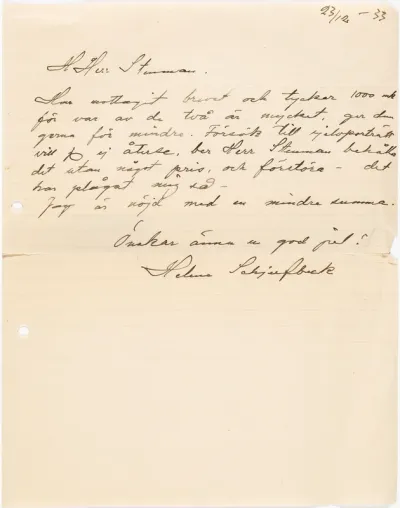 Helene Schjerfbeck's letter to Gösta Stenman 23.12.1933