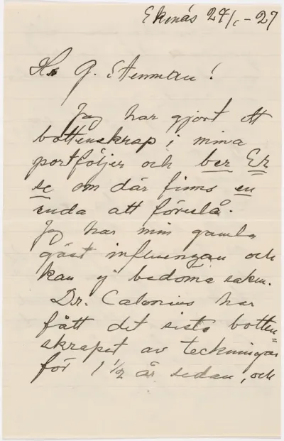 Helene Schjerfbeck's letter to Gösta Stenman 24.01.1927
