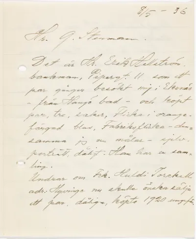Helene Schjerfbeck's letter to Gösta Stenman 26.03.1936