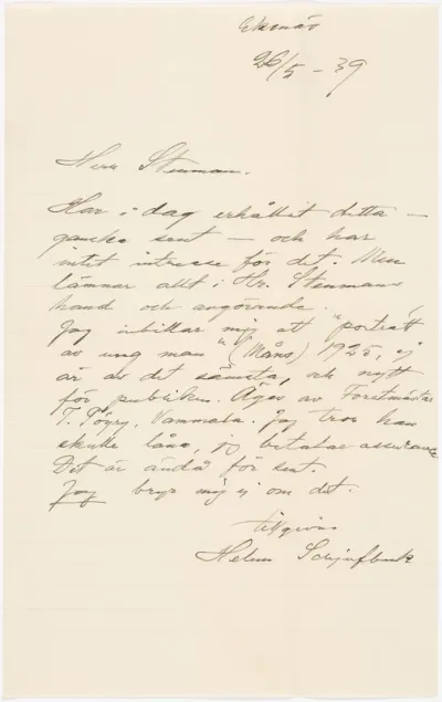 Helene Schjerfbeck's letter to Gösta Stenman 26.05.1939