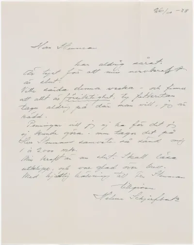 Helene Schjerfbeck's letter to Gösta Stenman 26.10.1938
