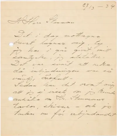 Helene Schjerfbeck's letter to Gösta Stenman 27.03.1934
