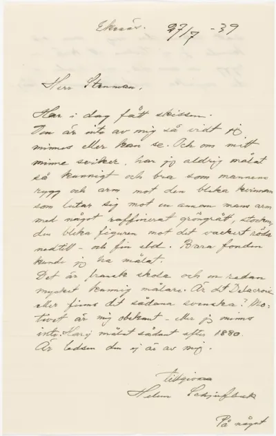 Helene Schjerfbeck's letter to Gösta Stenman 27.07.1939