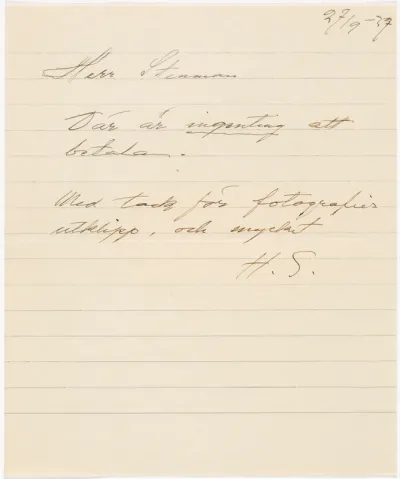 Helene Schjerfbeck's letter to Gösta Stenman 27.09.1937
