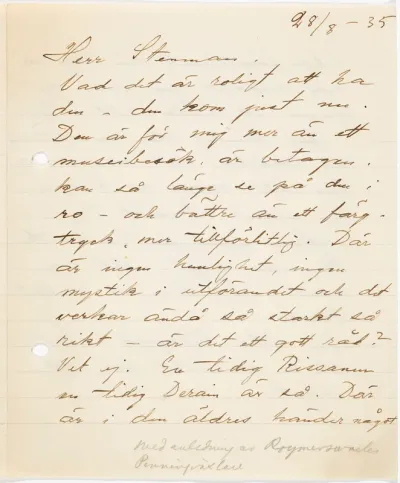 Helene Schjerfbeck's letter to Gösta Stenman 28.08.1935