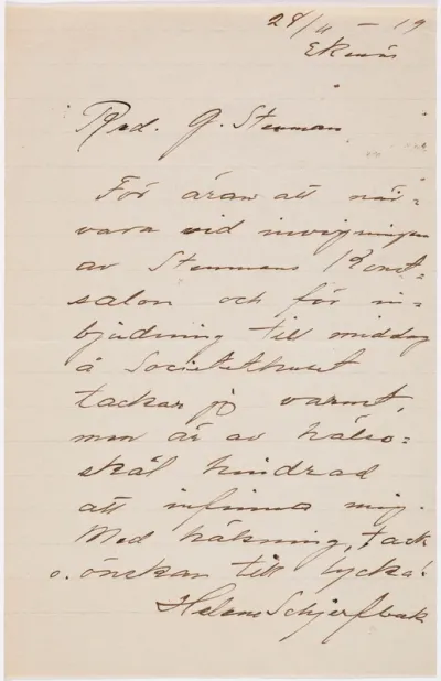 Helene Schjerfbeck's letter to Gösta Stenman 28.11.1919