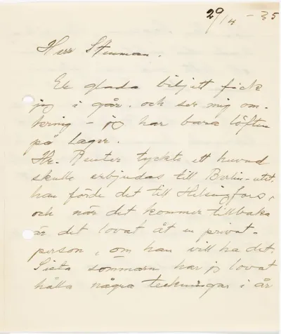 Helene Schjerfbeck's letter to Gösta Stenman 29.04.1935