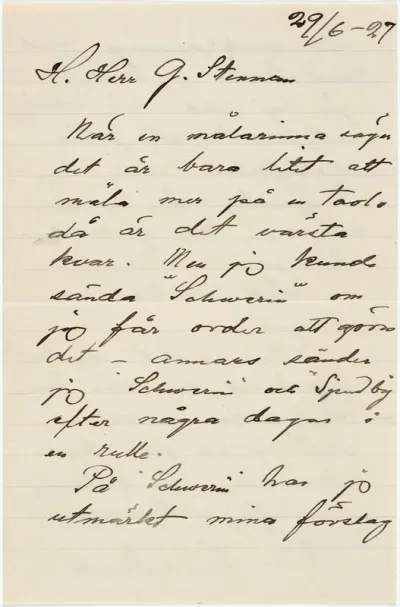 Helene Schjerfbeck's letter to Gösta Stenman 29.06.1927