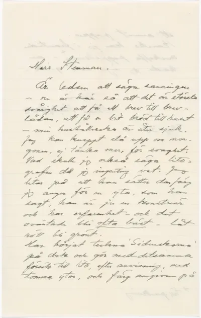 Helene Schjerfbeck's letter to Gösta Stenman 30.03.1938