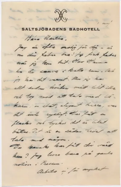 Helene Schjerfbeck's letter to Martha Neiglick-Platonoff 01.05.1945