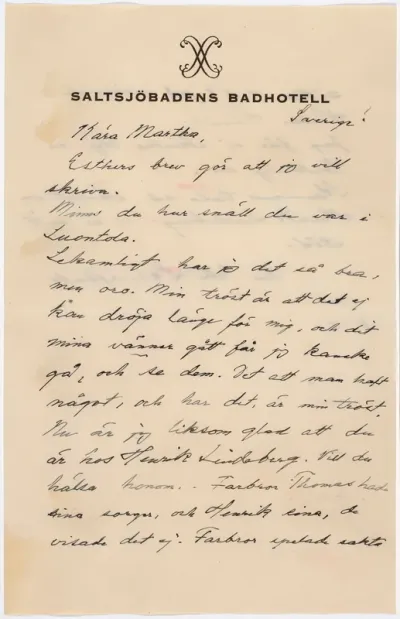 Helene Schjerfbeck's letter to Martha Neiglick-Platonoff 03.08.1944