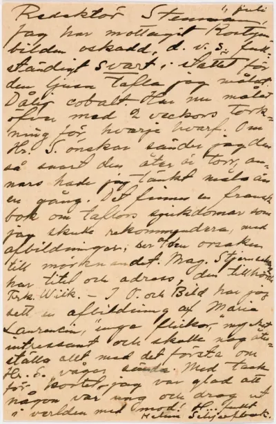Helene Schjerfbeck's postcard to Gösta Stenman 01.07.1914