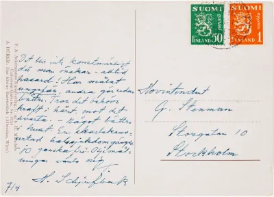 Helene Schjerfbeck's postcard to Gösta Stenman 07.04.[1937?]