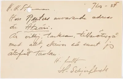 Helene Schjerfbeck's postcard to Gösta Stenman 07.12.1928