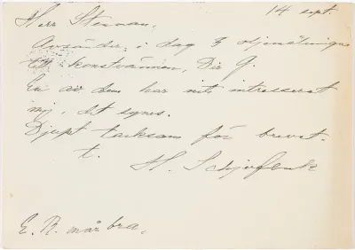 Helene Schjerfbeck's postcard to Gösta Stenman 14.09.[1943]