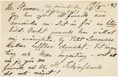 Helene Schjerfbeck's postcard to Gösta Stenman 19.05.1927