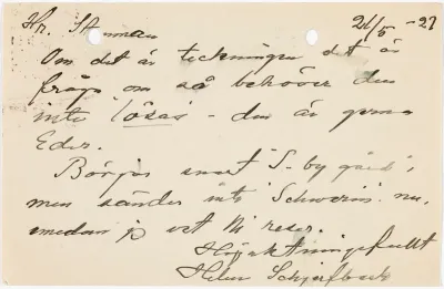 Helene Schjerfbeck's postcard to Gösta Stenman 21.05.1927
