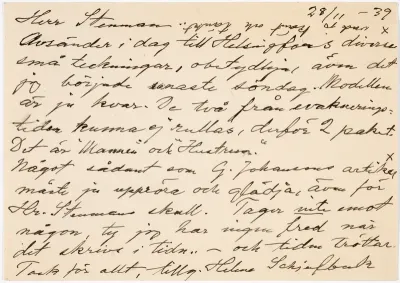 Helene Schjerfbeck's postcard to Gösta Stenman 28.11.1939