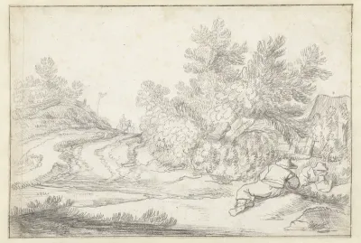 Hellende landweg met een ruiter