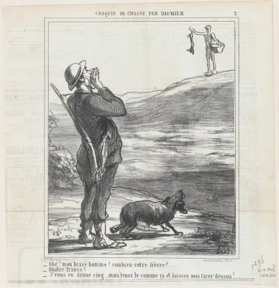 Hello! My good man! How much for your hare?, from 'Hunting sketches,' published in Le Charivari, October 20, 1864