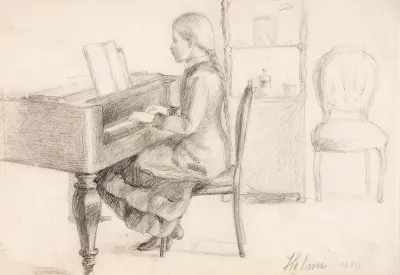 Helmi-sisko soittaa pianoa