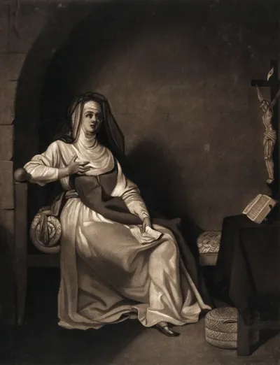 Héloïse as a nun in her cell contemplating the Holy Cross