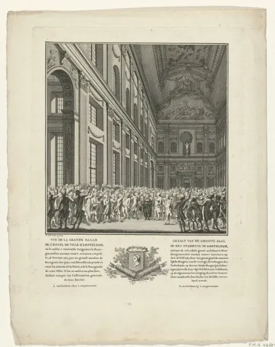 Hendrik Danielsz. Hooft onderhandelt met de burgerij in het stadhuis van Amsterdam, 26 februari 1787