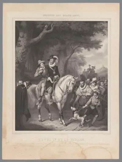 Hendrik IV laat een dorpeling meerijden op zijn paard
