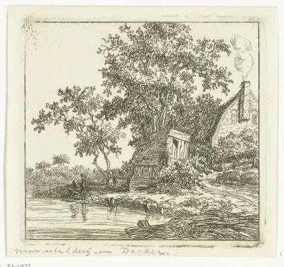 Hengelaar bij schuurtje aan het water