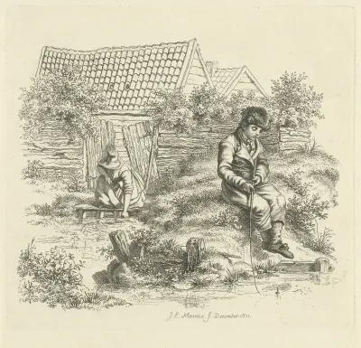 Hengelende jongen en een vrouw op een steiger