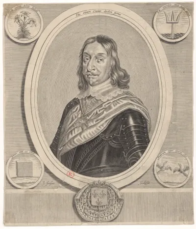 [Henri II de Condé. Portrait entouré de quatre médaillons allégoriques] J. Frosne sculpsit