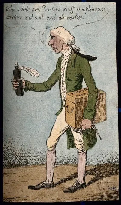 Henry Addington, Lord Sidmouth, holding a bottle of medicine