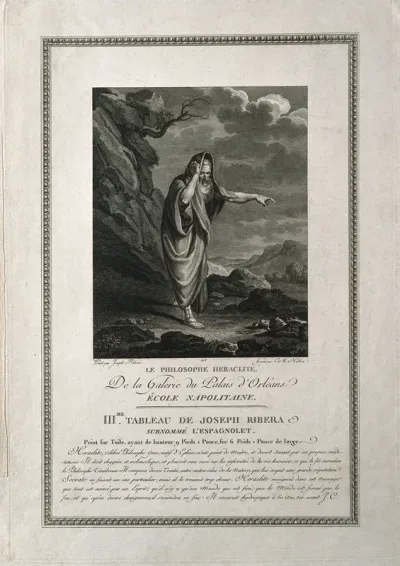 Heraclitus. Line engraving by L. M. Halbou after a painting attributed to J. Ribera