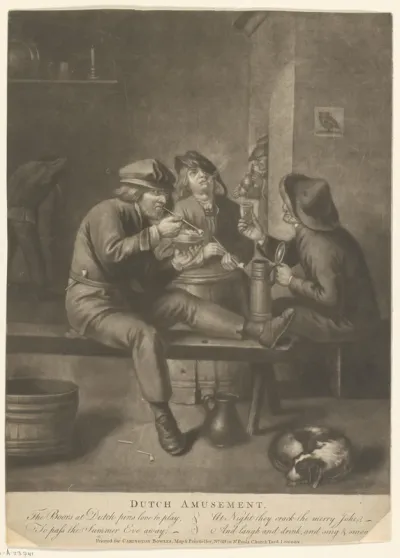 Herberginterieur met drinkende en rokende boeren