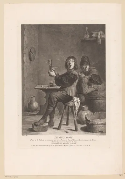 Herberginterieur met pijprokende man