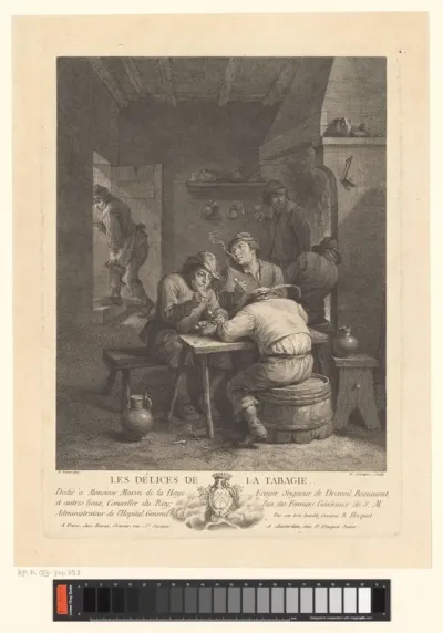 Herberginterieur met pijprokende mannen