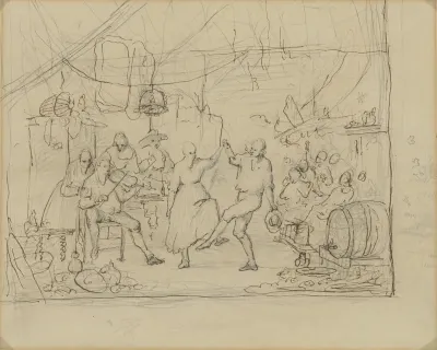 Herbergscène met dansend boerenpaar (verso)