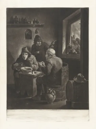 Herbergscène met drie boeren
