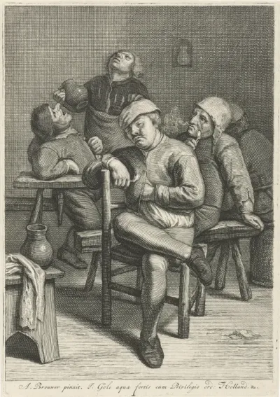 Herbergscène met rokende boeren