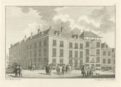 Herbouwde huizen aan de Visbrug te Leiden, na de brand van 1766