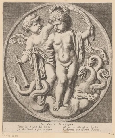 Hercules als putto met de Hydra van Lerna