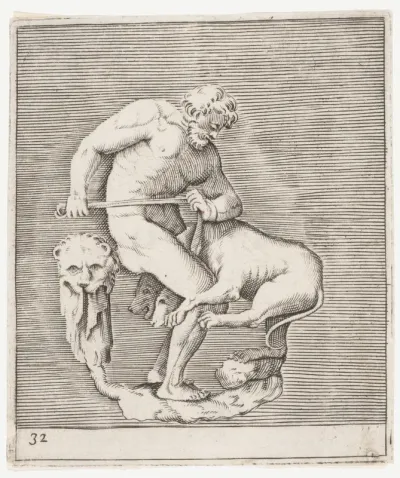 Hercules and Cerberus, from "Ex Antiquis Cameorum et Gemmae Delineata"