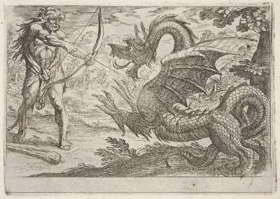 Hercules and the Serpent Ladon, from "The Labors of Hercules"