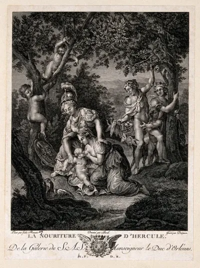 Hercules: as an infant he sucks at the breast of Juno
